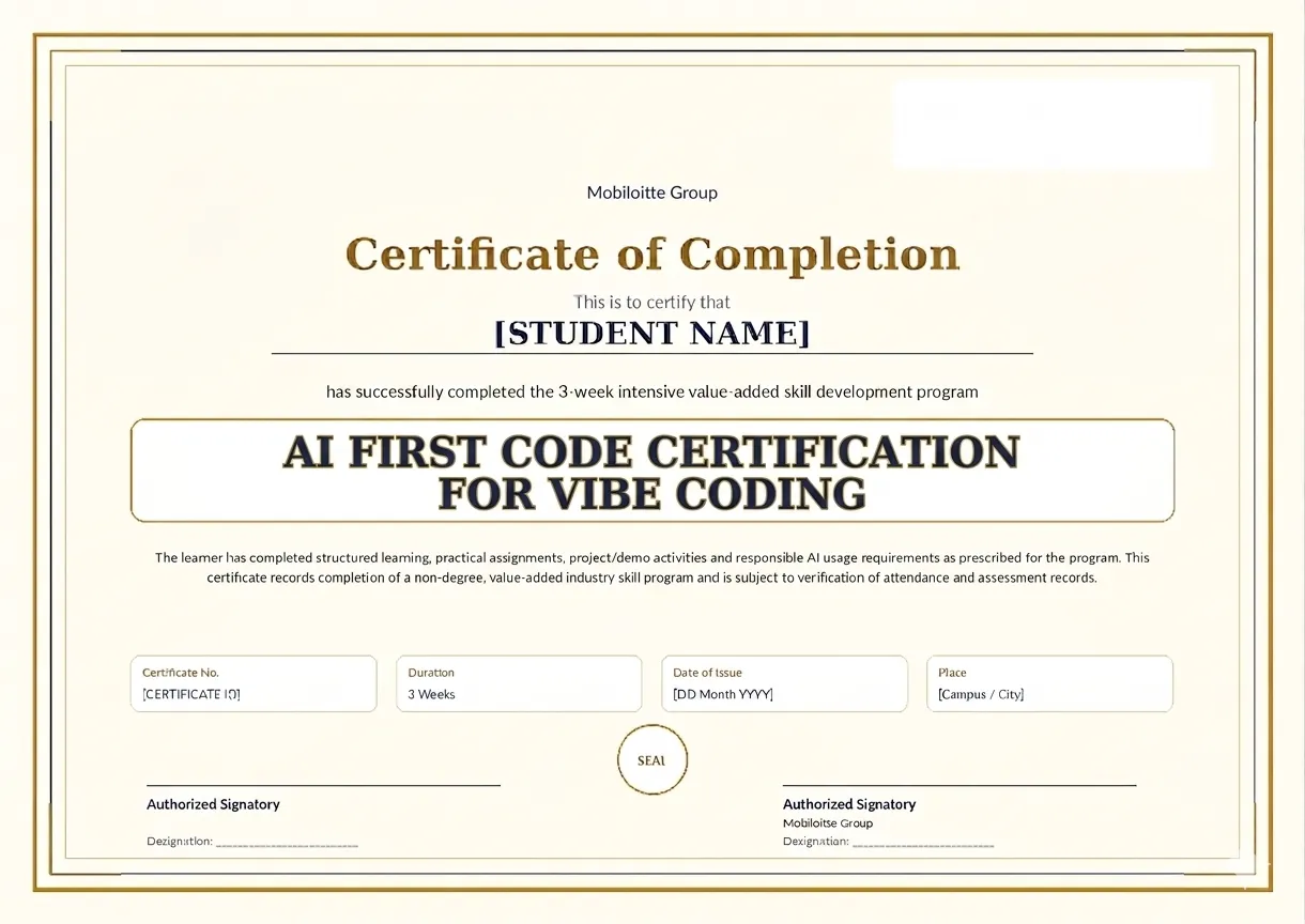 Course Ai Vibe Coding Sample Certificate Front